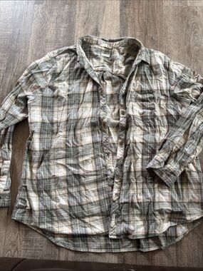 Weatherproof Plaid Button-Down Shirt in Olive, Tan, and Cream
